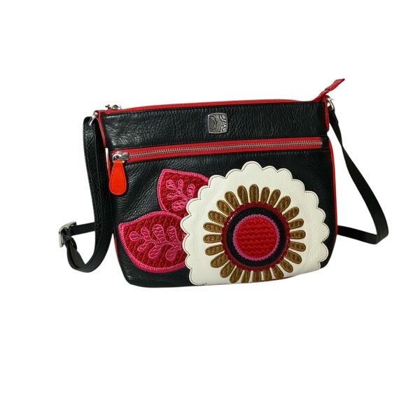 Brighton Handbags - Brighton Gilly Flower Appliquéd Leather Shoulder Crossbody Purse Adjustable
